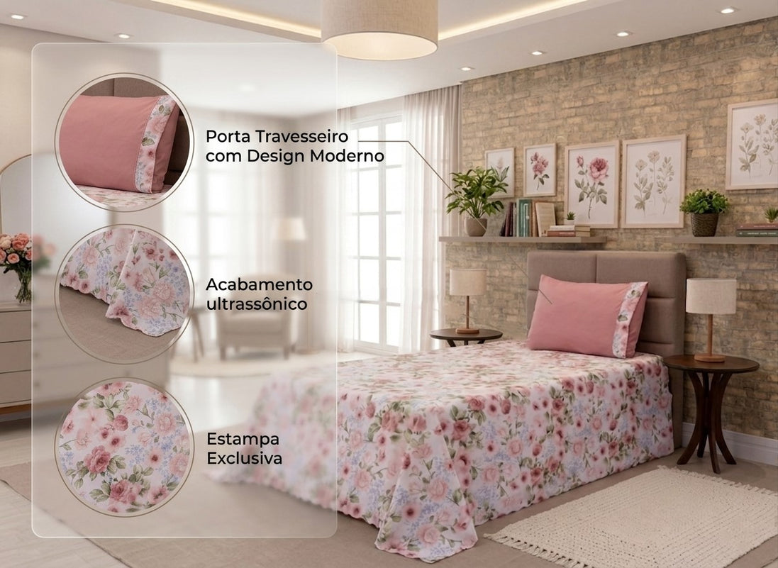 Maison Charlo Bel Single Bedspread Set – Bouquet – 2 Pieces