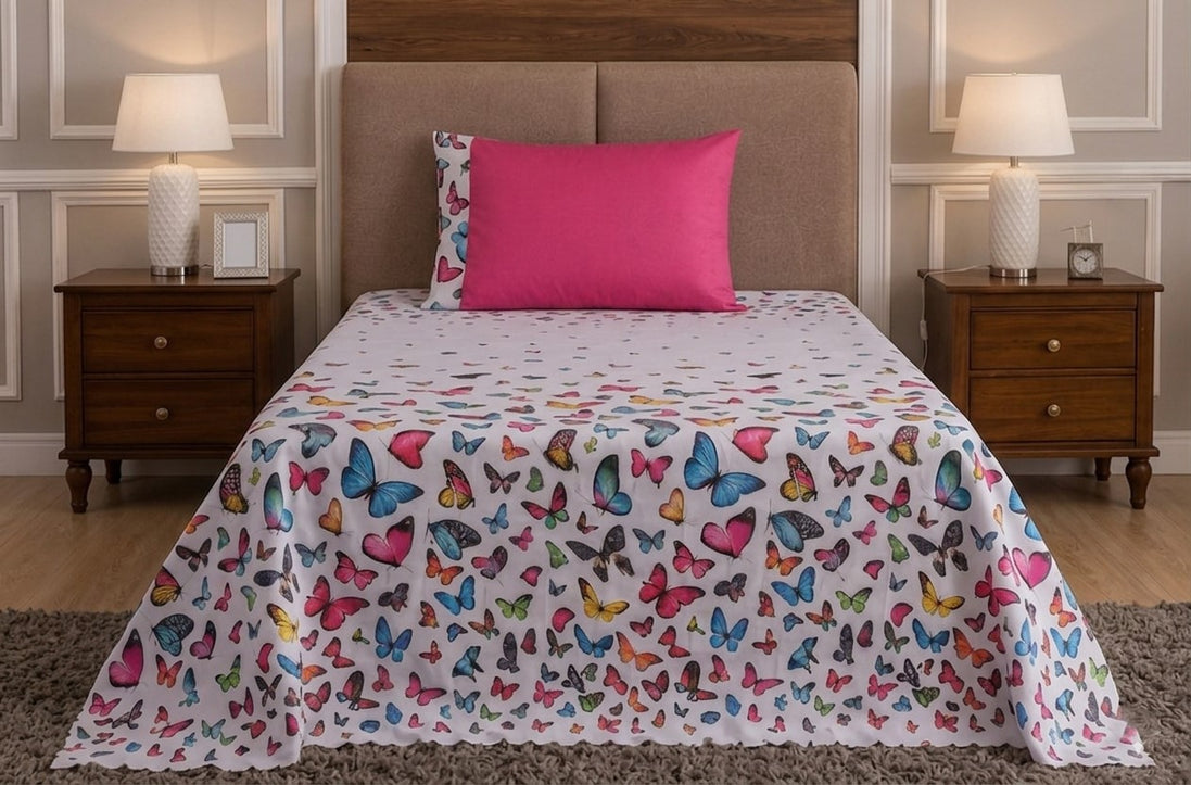 Maison Charlo Bel Single Bedspread Set – Butterfly Print – 2 Pieces