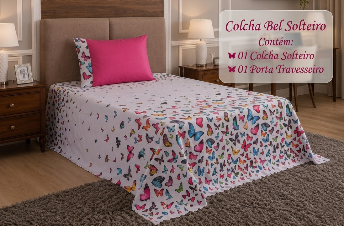 Maison Charlo Bel Single Bedspread Set – Butterfly Print – 2 Pieces