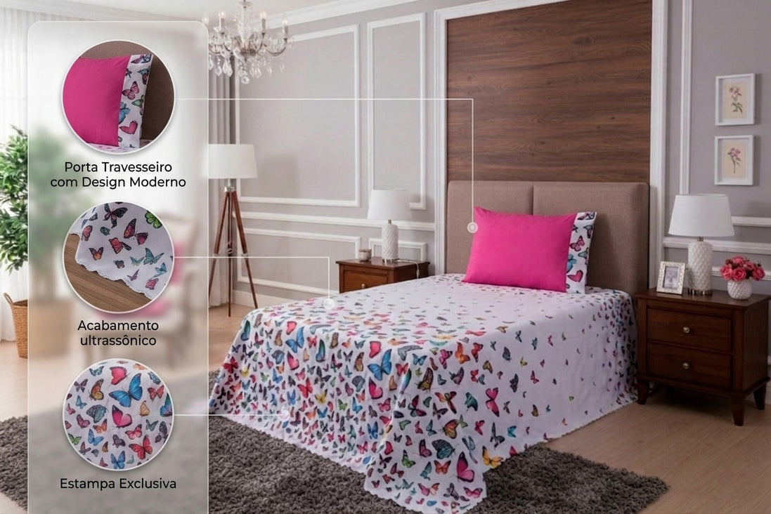 Maison Charlo Bel Single Bedspread Set – Butterfly Print – 2 Pieces