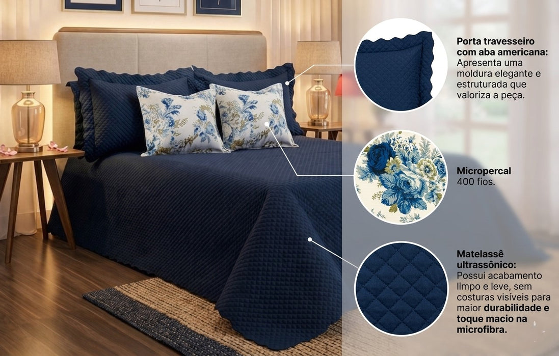 Maison Charlo Soft Florence Reversible Queen Bedspread Set – Blue – 5 Pieces