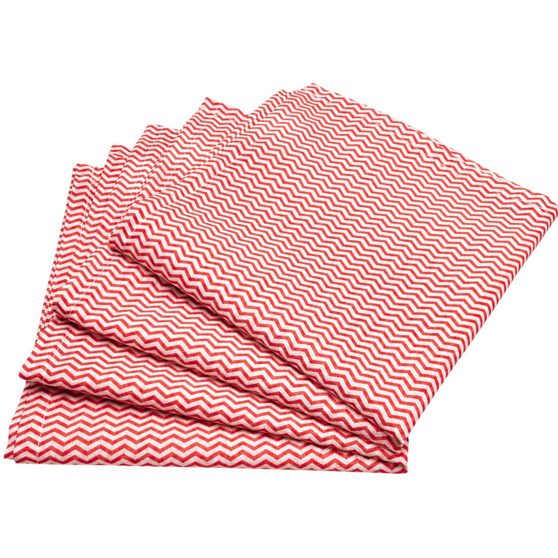 Charlo's Set of 4 Red Chevron 100% Cotton Cloth Napkins 15" by 15" Washable Reusable