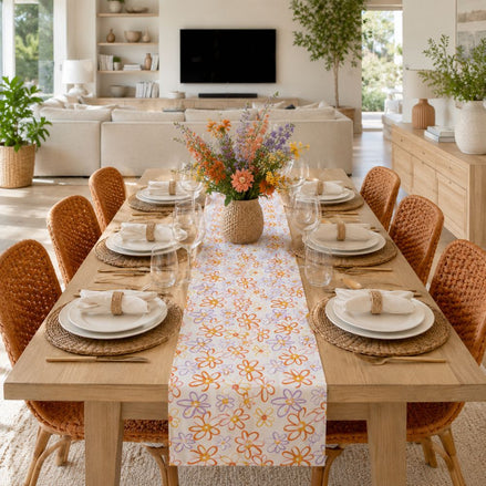 Charlo's Cotton Floral Table Runner Orange and Lilac 18" x 59"