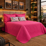 Maison Charlo Soft Florence Reversible Queen Bedspread Set – Pink – 5 Pieces