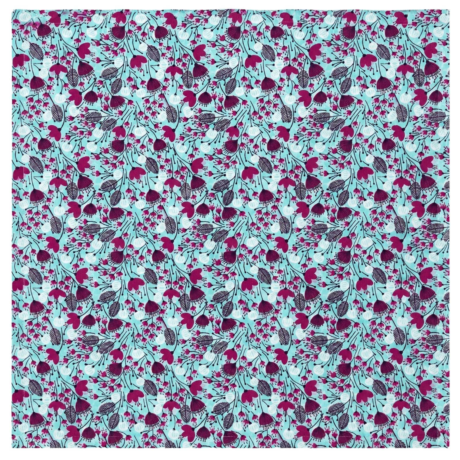 Charlo's Set of 4 Turquoise Blue 100% Cotton Floral Cerrado Cloth Napkins 15