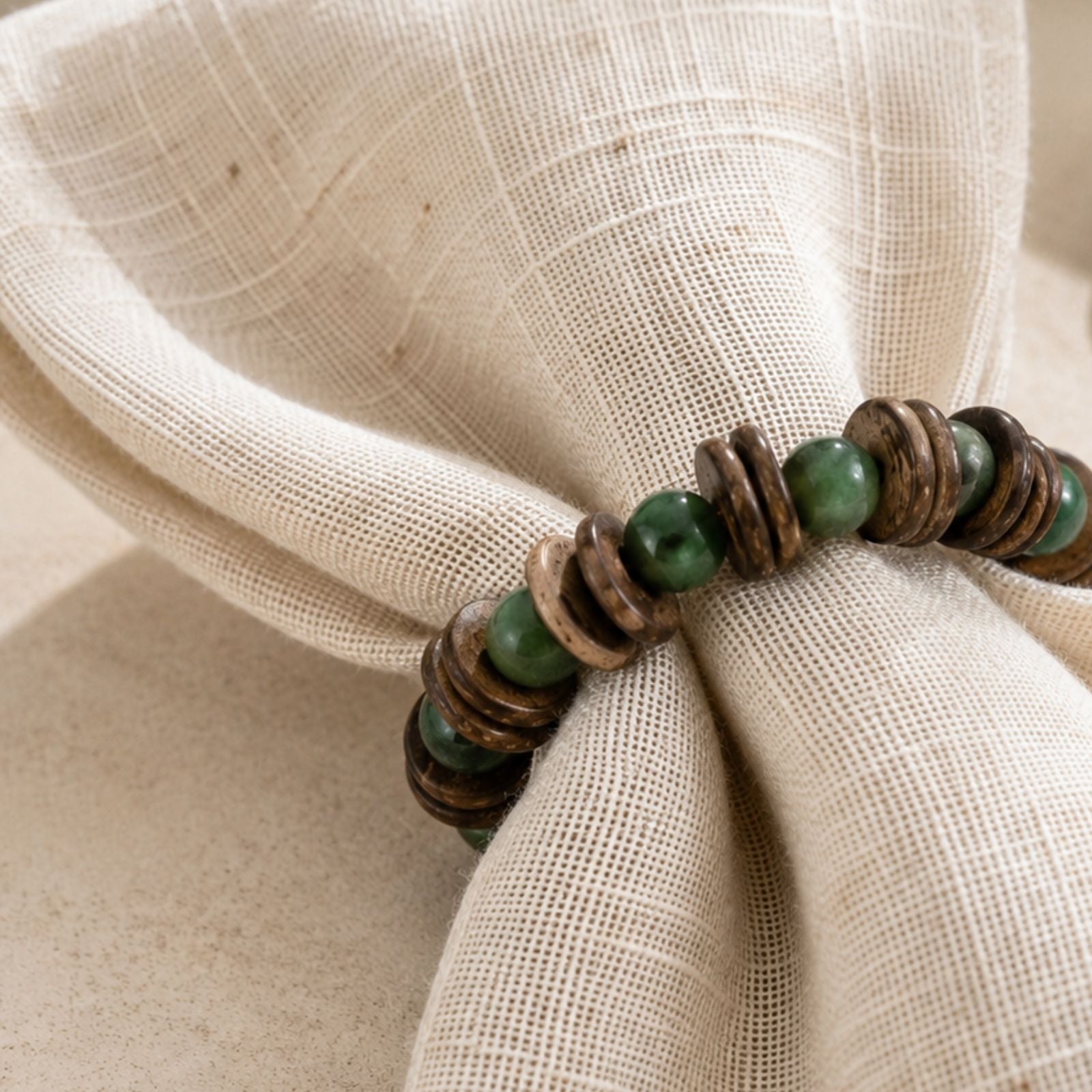 BIOJewelry Set of 2 Green Arguaçu Amazonian Napkin Rings – Babaçu Shells & Açaí Seeds