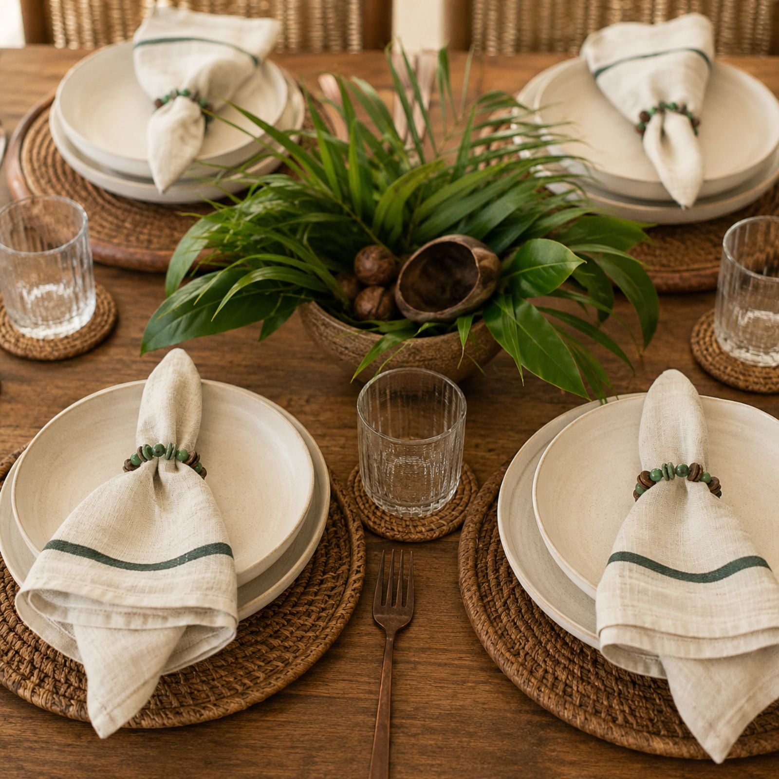 BIOJewelry Set of 2 Green Arguaçu Amazonian Napkin Rings – Babaçu Shells & Açaí Seeds