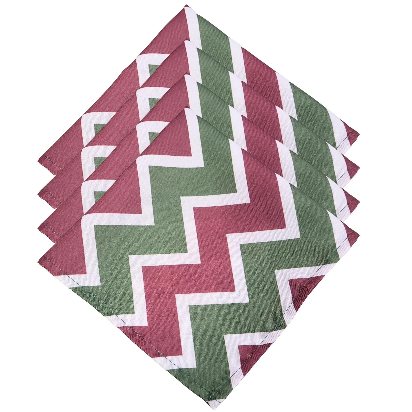 Charlo's Christmas Cloth Napkins Set of 4 Chevron Red Green 16