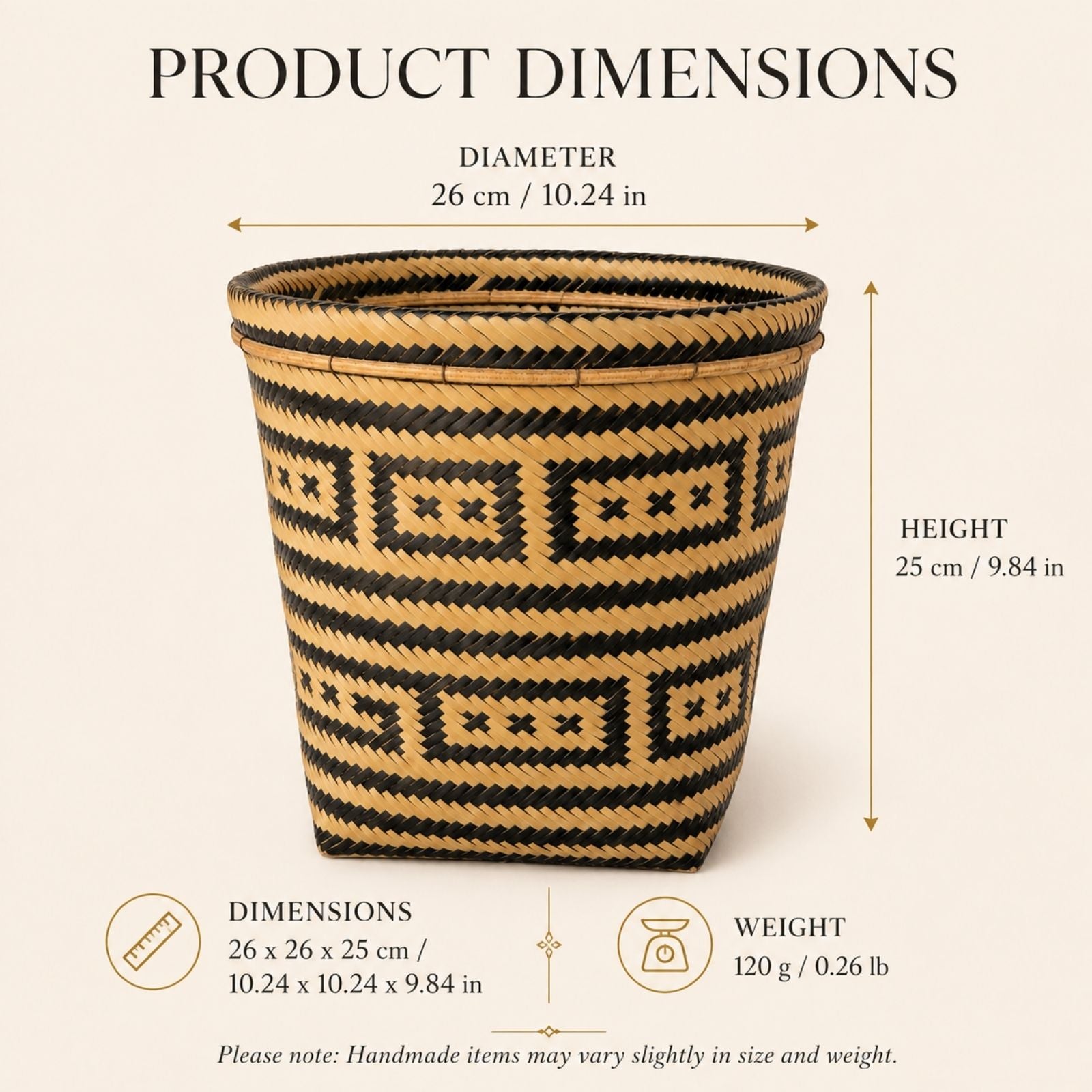 Brazilian Indigenous Art | Urutu Baniwa Basket – Diamond Pattern – 10.24 in