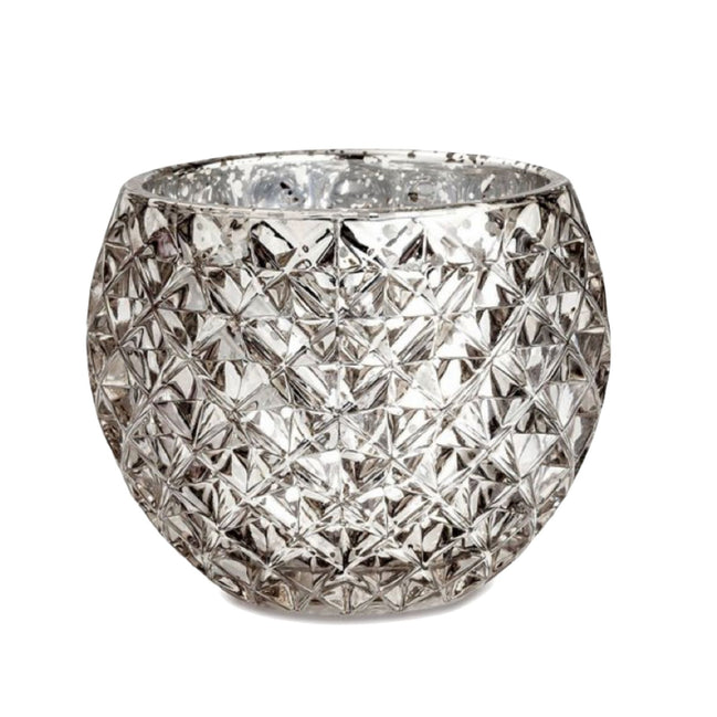 Champagne Silver Glass Candle Holder – Round Decorative Votive 3.15 in dia 3.15"h