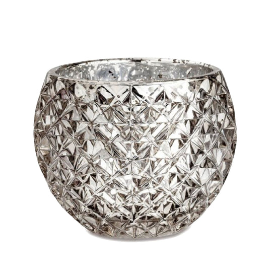 Champagne Silver Glass Candle Holder – Round Decorative Votive 3.15 in dia 3.15"h