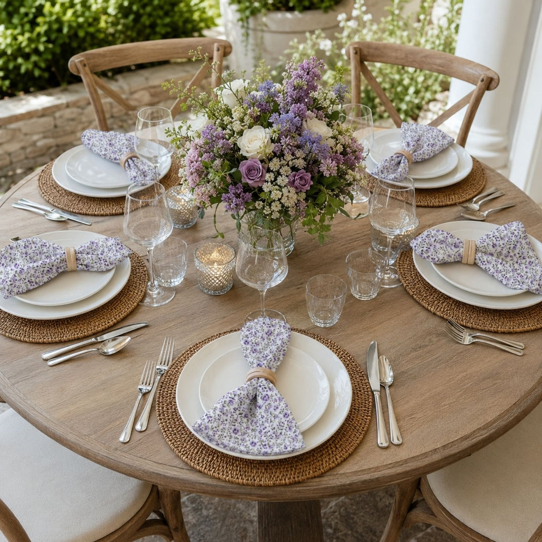 Charlo's Set of 4 Purple 100% Cotton Floral Cloth Napkins 15" by 15"