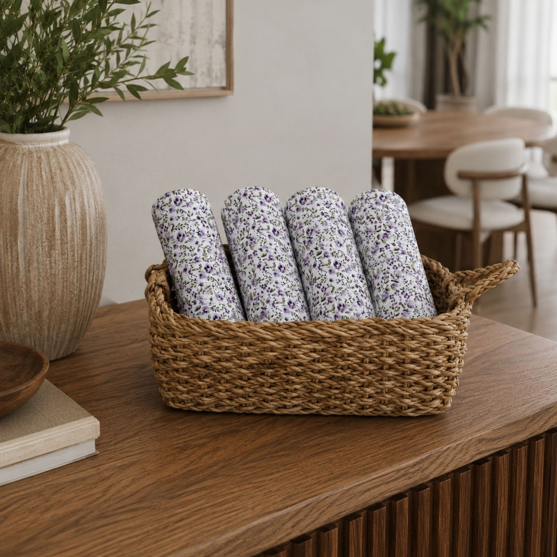 Charlo's Set of 4 Purple 100% Cotton Floral Cloth Napkins 15" by 15"