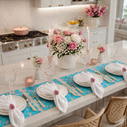 Charlo's Set of 4 Rectangular Placemats Spring Turquoise and Pink 18