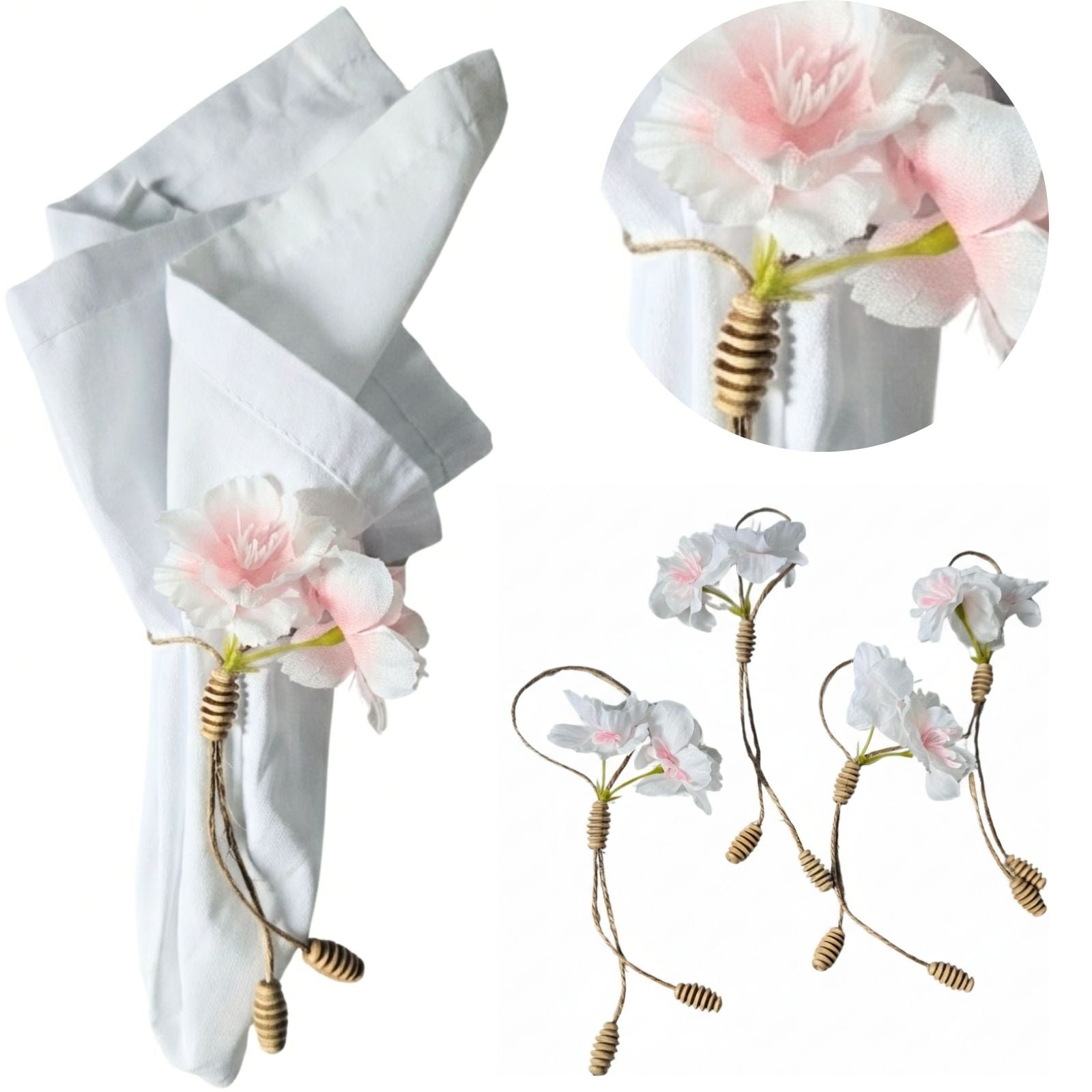 Set of 4 Tiemi  Adjustable Cherry Blossom Napkin Rings | Maison Charlô