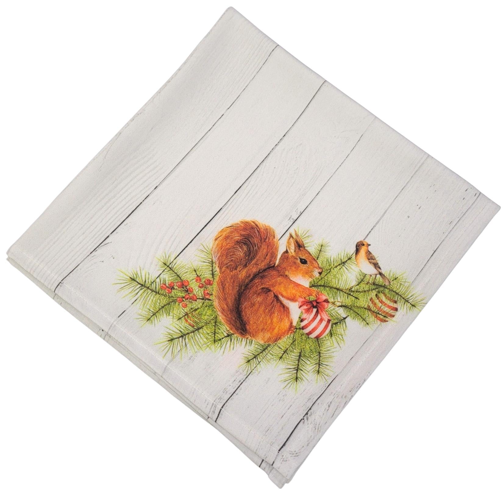 Charlo's Cloth Napkins Set of 4 Christmas Squirrel 16