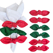 Maison Charlo | Set of 6 Ecofriendly Trio Green Red Dot Polka Ties Napkin Rings, Christmas, Easter, Valentine's, Mother's Day
