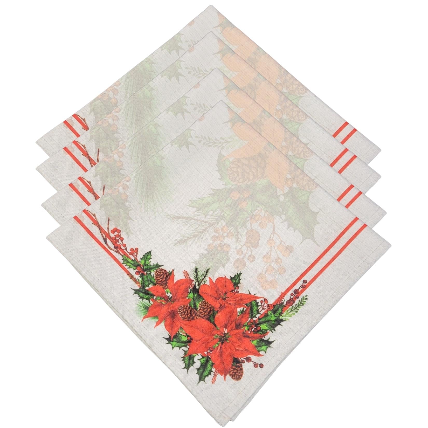 Charlo's Cloth Napkins Set of 4 Christmas Grey Flower 16