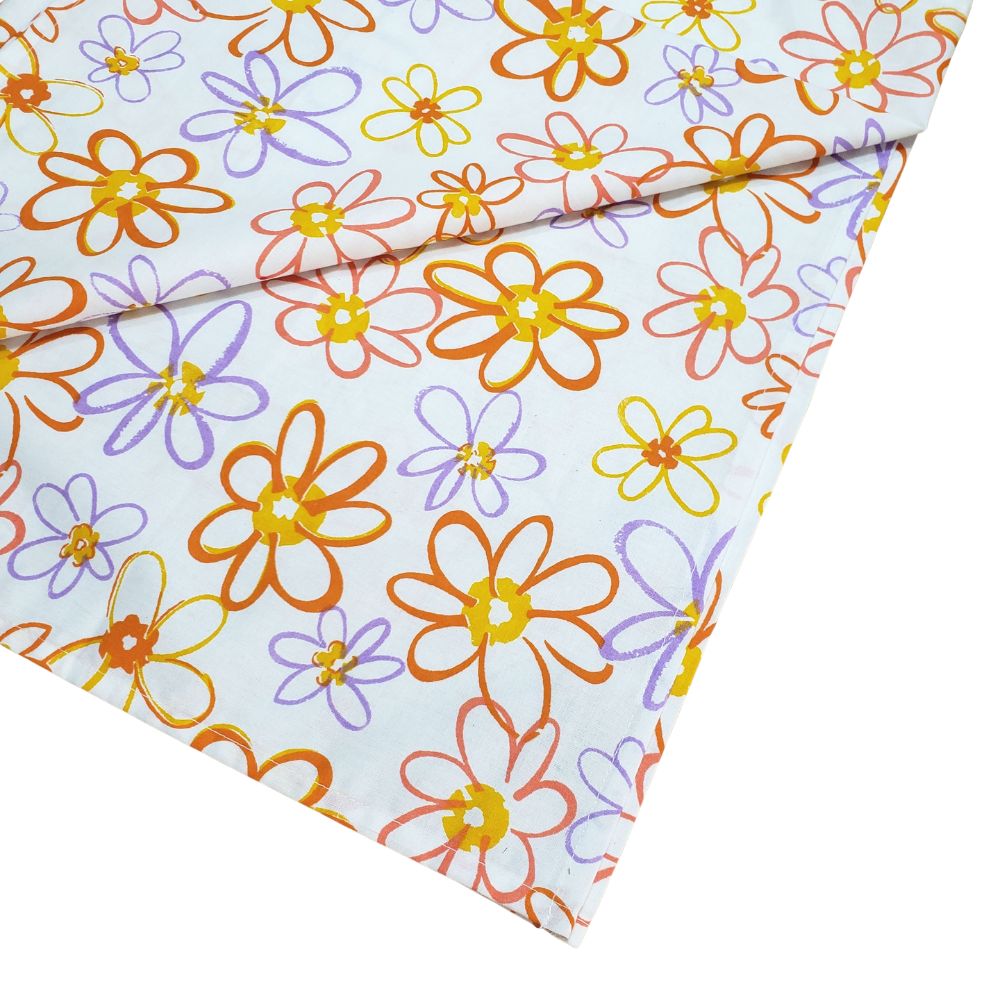 Charlo's Cotton Floral Table Runner Orange and Lilac 18" x 59"