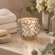 Champagne Silver Glass Candle Holder – Round Decorative Votive 3.15 in dia 3.15