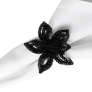 Maison Charlo Set of 2 Black Star Flower Sequin Napkin Rings