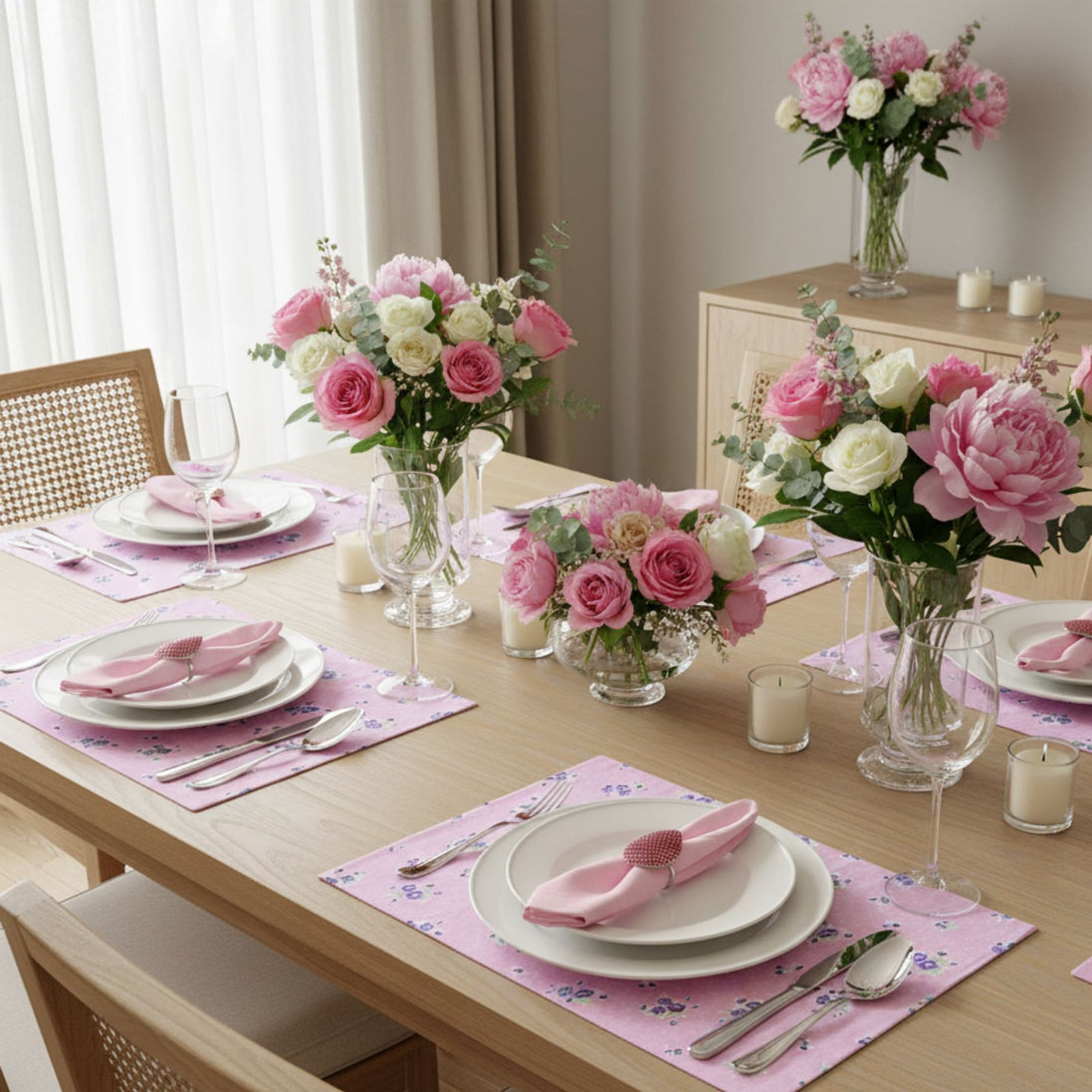 Charlo's Set of 4 Rectangular Placemats Spring Pink 18" x 12"