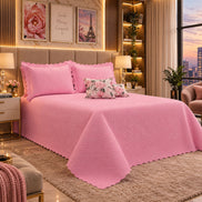 Maison Charlo Soft Florence Reversible Queen Bedspread Set – Pink – 5 Pieces