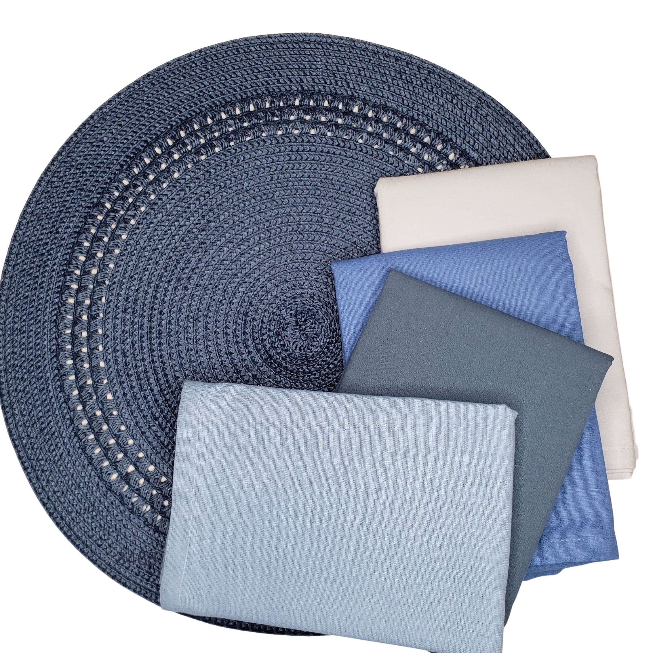 Charlo's Set of 4 Blue 100% Solid Cotton Cloth Napkins 15