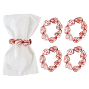 Maison Charlo Set of 4 Red Swirl Beaded Napkin Rings
