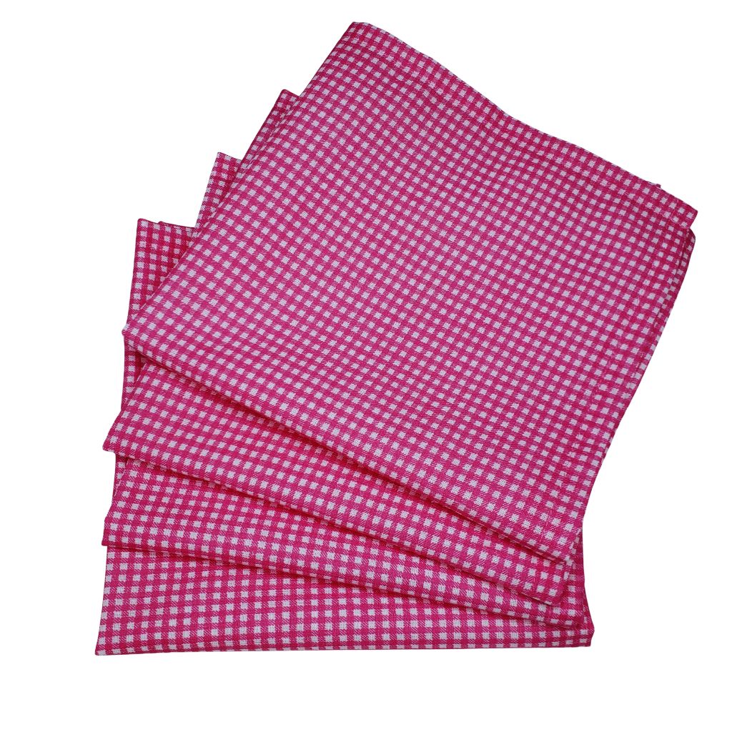 Charlo's Set of 4 Pink 100% Cotton Plaid Cloth Napkins 15