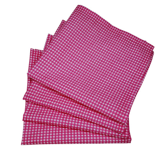 Charlo's Set of 4 Pink 100% Cotton Plaid Cloth Napkins 15" by 15" Washable Reusable