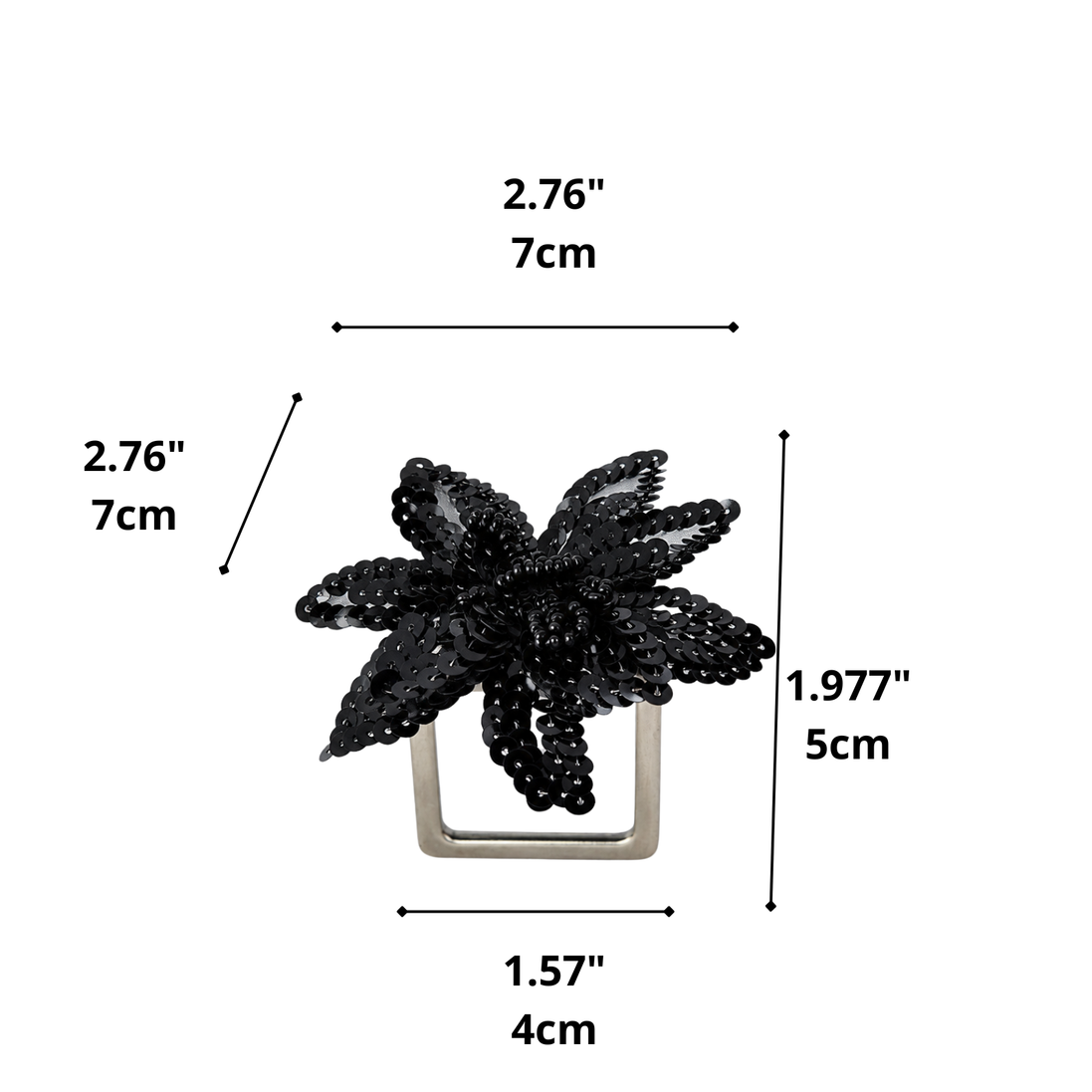 Maison Charlo Set of 2 Black Star Flower Sequin Napkin Rings