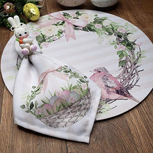 Charlo's Easter Synthetic Cloth Napkins Bird Bunny Rose Plaid Reusable  16