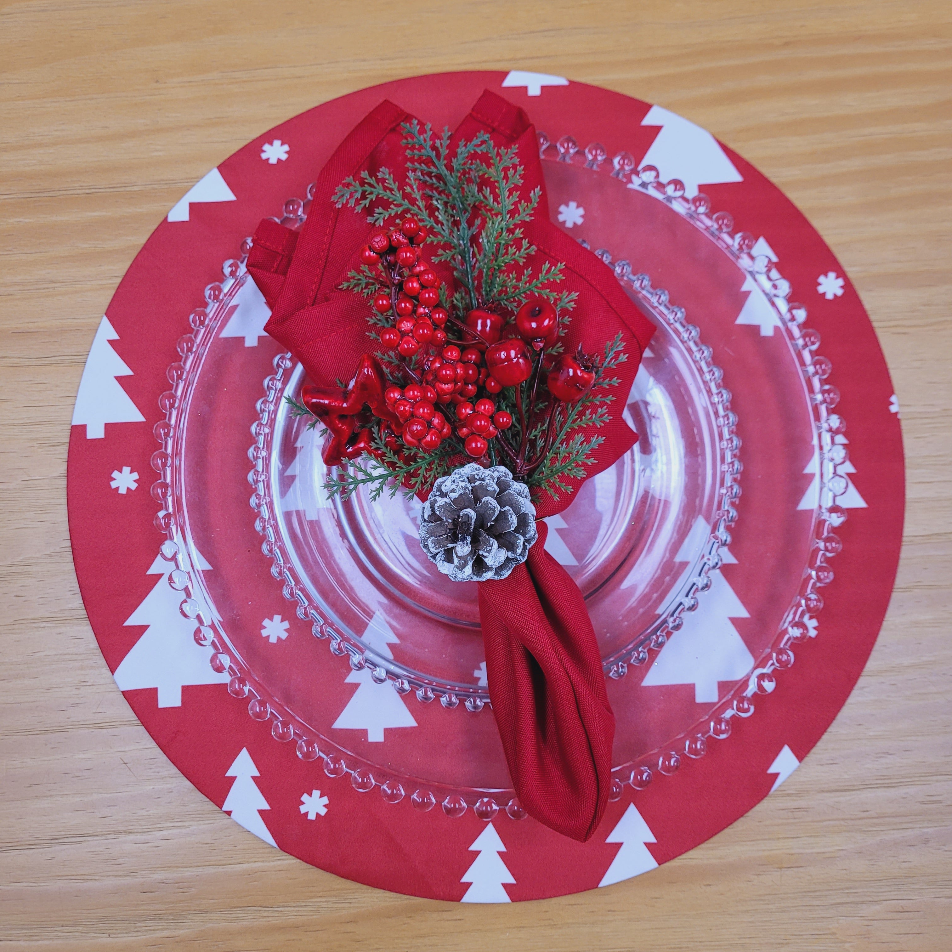 Set of 4 Round Placemats Covers Christmas Tree Cloth 14