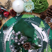 Set of 4 Round Placemats Covers Green Christmas Tree Cloth 14