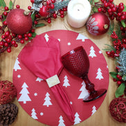 Set of 4 Round Placemats Covers Christmas Tree Cloth 14