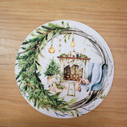 Set of 4 Round Placemats Covers Wreath Fireplace Christmas Cloth 14