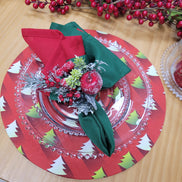 Set of 4 Round Placemats Covers Green Gradient Christmas Tree Cloth 14