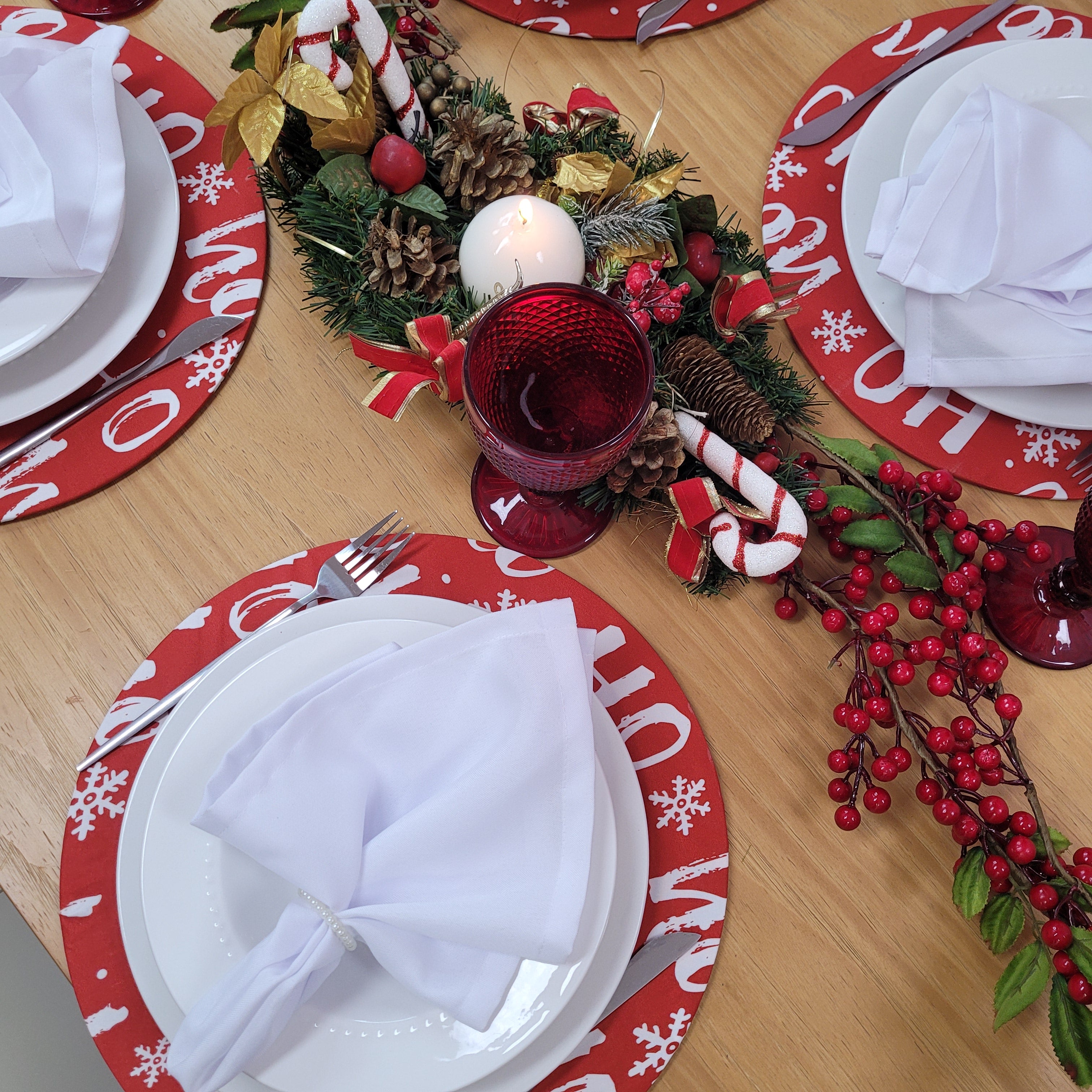Set of 4 Round Placemats Covers Ho Ho Ho Cloth 14