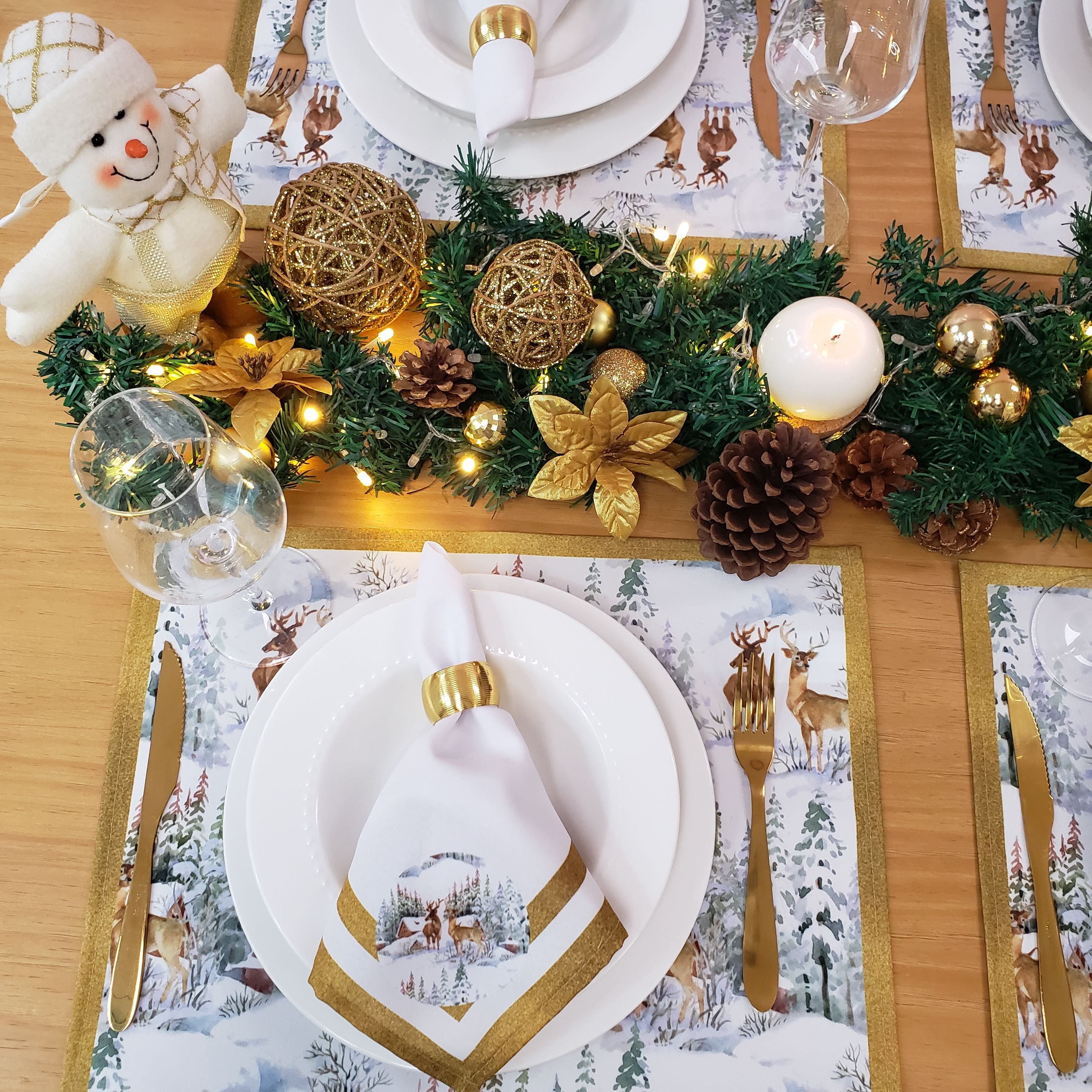 Set of 4 Placemats Christmas Reindeer Cloth Waterproof 17
