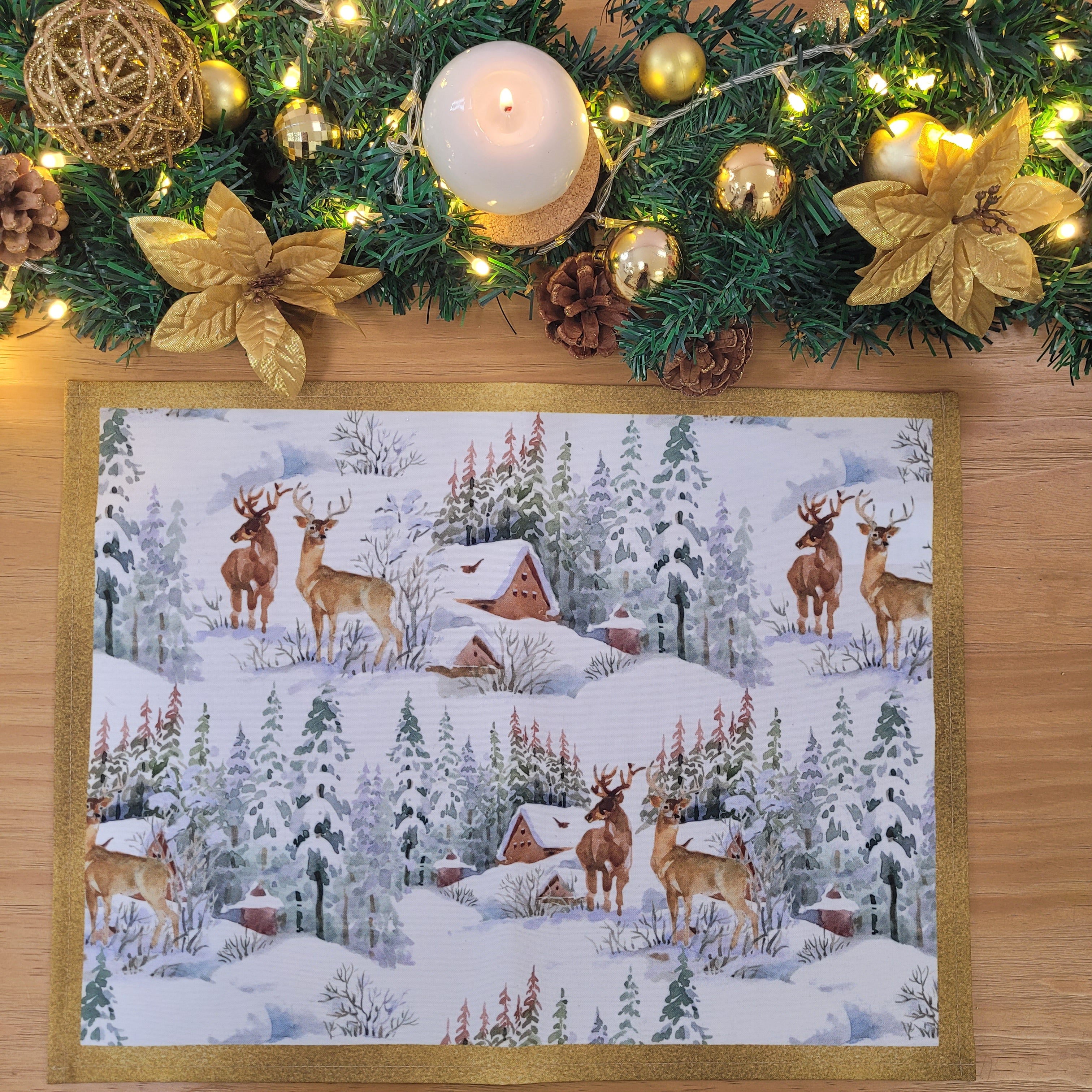 Set of 4 Placemats Christmas Reindeer Cloth Waterproof 17