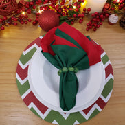 Set of 4 Round Placemats Covers Christmas Chevron Green Red Cloth 14