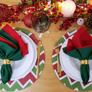 Set of 4 Round Placemats Covers Christmas Chevron Green Red Cloth 14