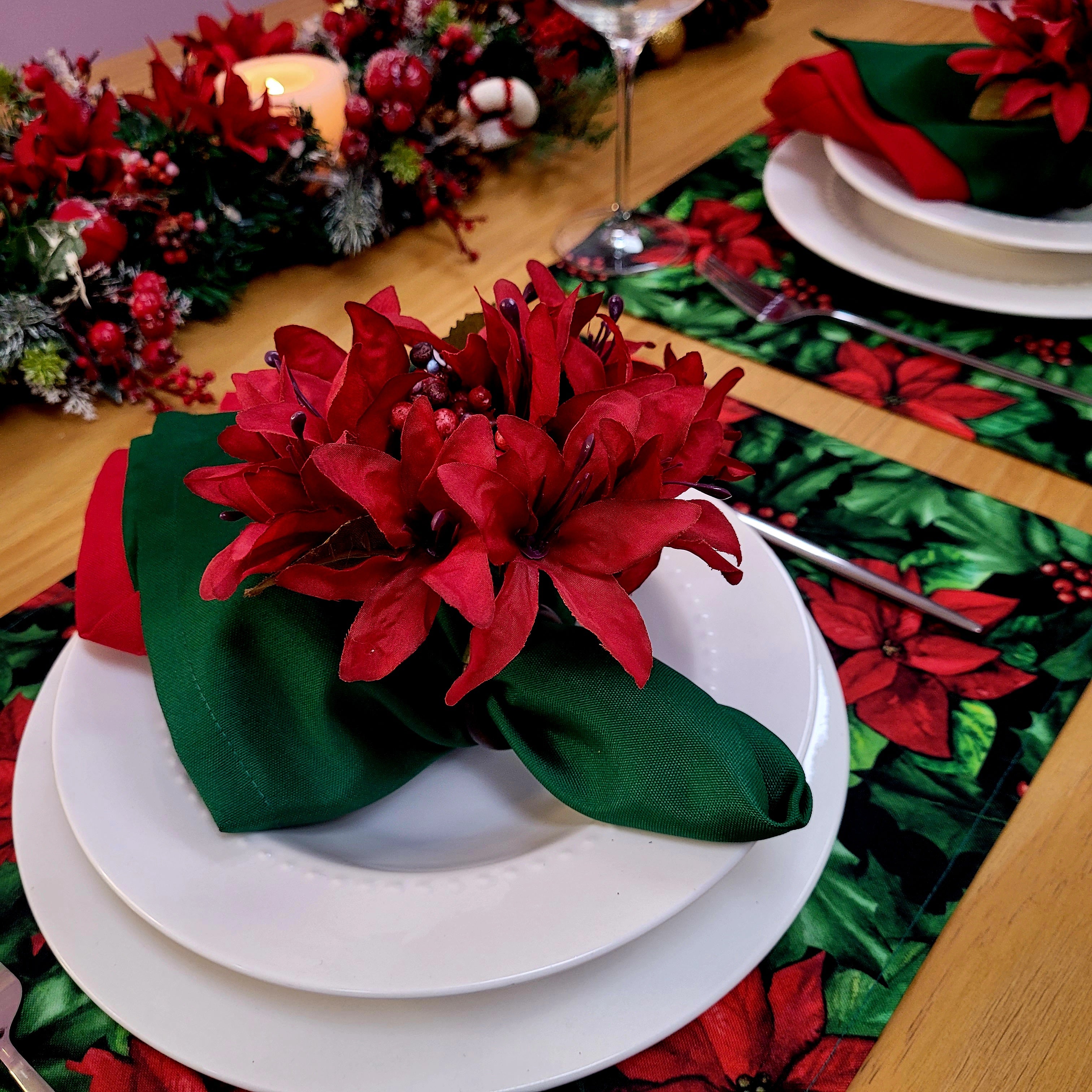 Set of 4 Placemats Christmas Flower Cloth Waterproof 17