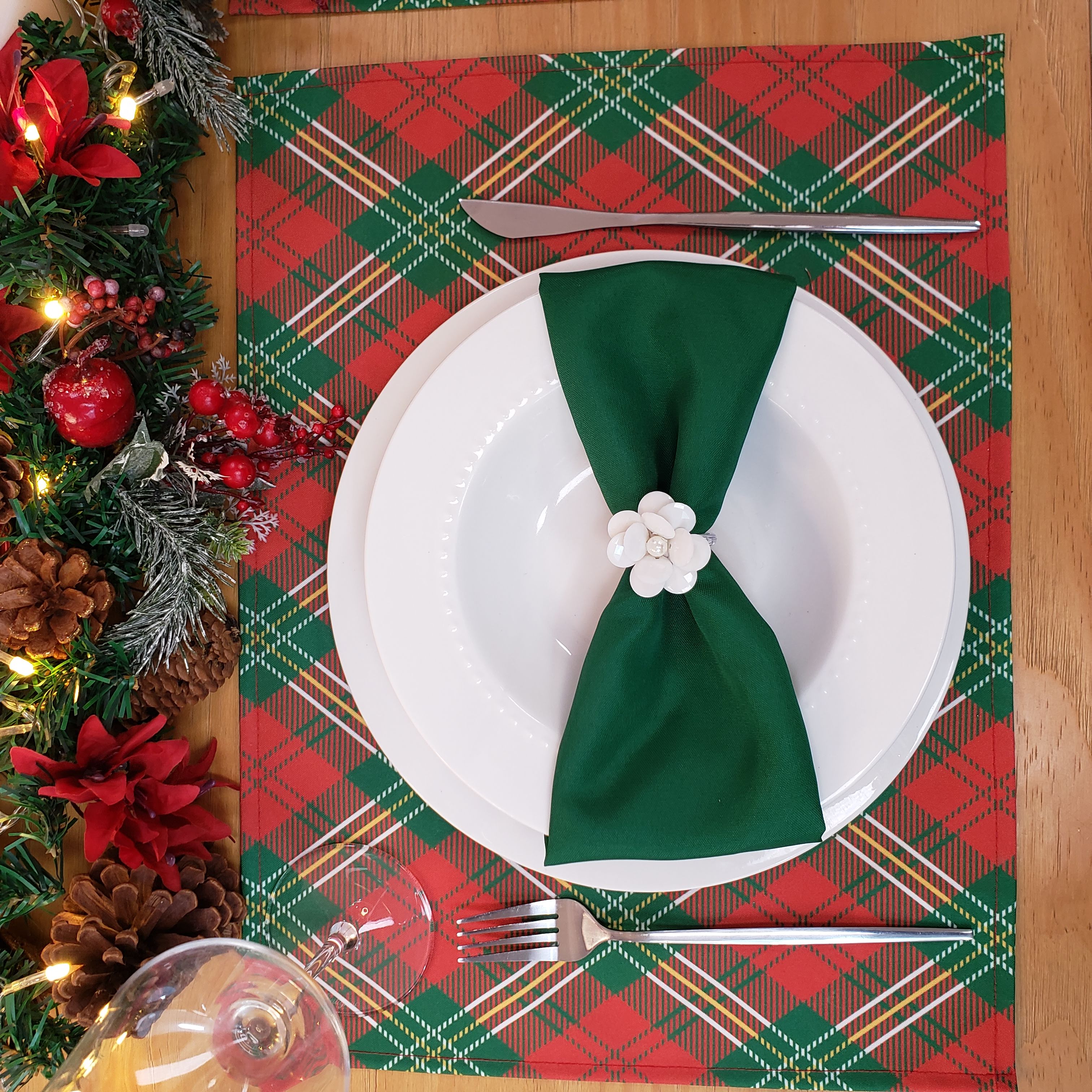 Set of 4 Placemats Christmas Plaid Cloth Waterproof 17