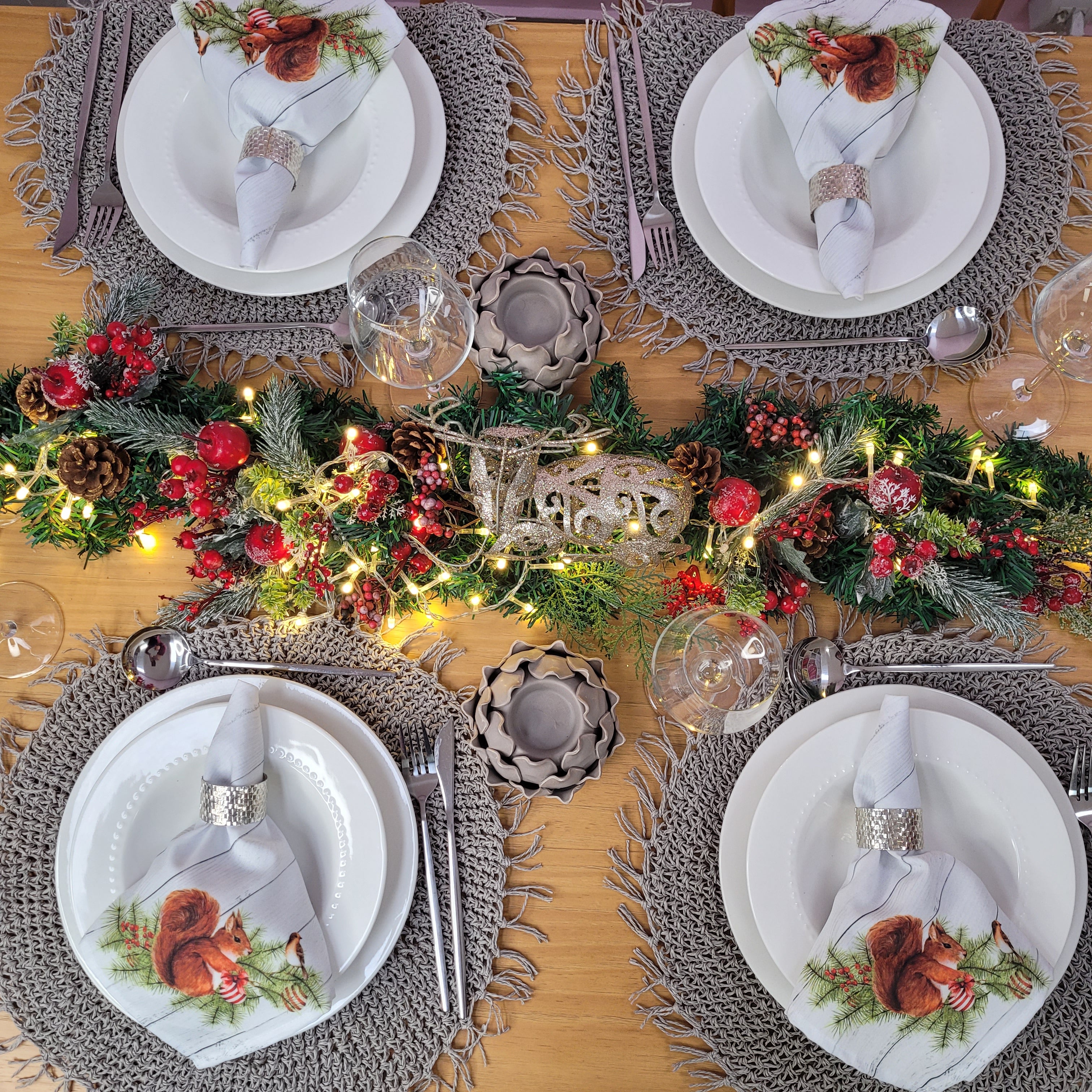 Charlo's Cloth Napkins Set of 4 Christmas Squirrel 16