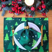 Set of 4 Placemats Christmas Tree Cloth Waterproof 17