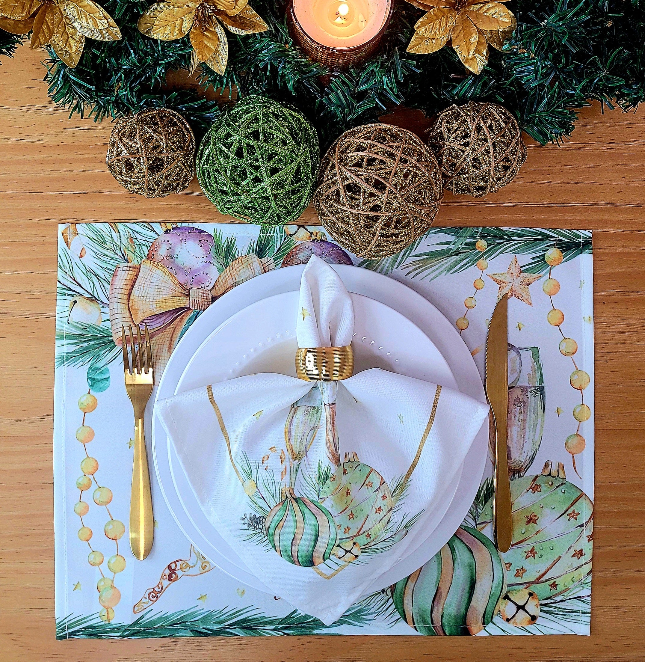 Set of 4 Placemats Christmas Toast Cup Cloth Waterproof 17
