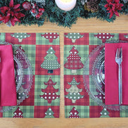 Set of 4 Placemats Christmas Tree Patchwork Cloth Waterproof 17