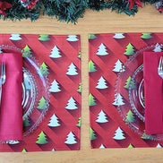 Set of 4 Placemats Green Degrade Christmas Tree Cloth Waterproof 17